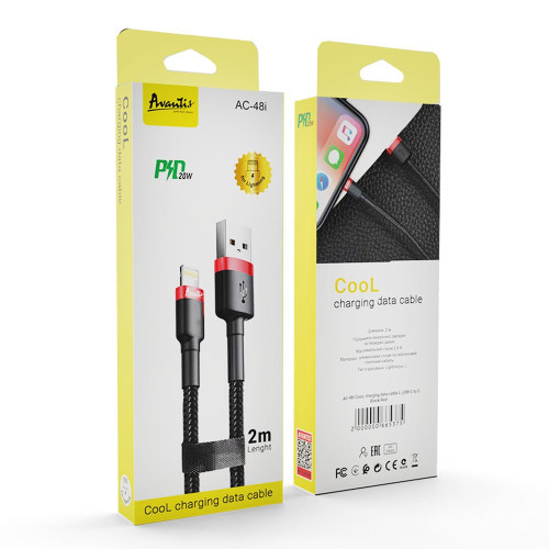 Кабель Avantis AC-48i Cool USB – Lightning 2м- чорно-червоний Кабель Avantis AC-48i Cool USB – Lightning 2м- чорно-червоний