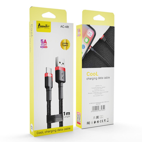 Кабель Avantis AC-48t Coo USB – Type-C- чорно-червоний
