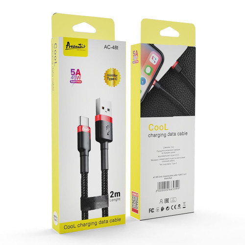 Кабель Avantis AC-48t Cool USB – Type-C 2м- черно-красный Кабель Avantis AC-48t Cool USB – Type-C 2м- черно-красный