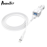 Автомобільний зарядний пристрій Avantis A910 Grand style (2USB/2.4A) + USB кабель Lightning- білий