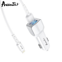 Автомобільний зарядний пристрій Avantis A910 Grand style (2USB/2.4A) + USB кабель Lightning- білий