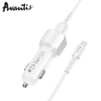 Автомобільний зарядний пристрій Avantis A910 Grand style (2USB/2.4A) + USB кабель Lightning- білий