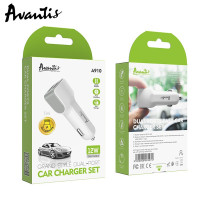 Автомобільний зарядний пристрій Avantis A910 Grand style (2USB/2.4A) + USB кабель Lightning- білий