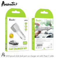 Автомобільний зарядний пристрій Avantis A910 Grand style (2USB/2.4A) + USB кабель Type-C- білий