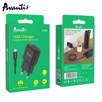 Мережевий зарядний пристрій Avantis A480 Orion (1USB/2.1A) + USB кабель Lightning- чорний