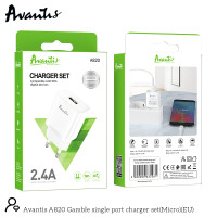 Мережевий зарядний пристрій Avantis A820 (1USB/2.4A) + USB кабель Micro- білий