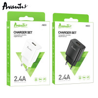 Мережевий зарядний пристрій Avantis A820 (1USB/2.4A) + USB кабель Type-C- чорний