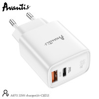 Мережевий зарядний пристрій Avantis A870 SuperSi 33W Quick Charger QC 3.0 + PD- білий
