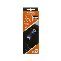 Кабель Aspor 360 Pro USB – Lightning 2.4A/1м magnetic- черный