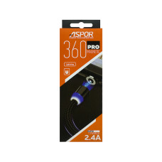 Кабель Aspor 360 Pro USB – Lightning 2.4A/1м magnetic- чорний