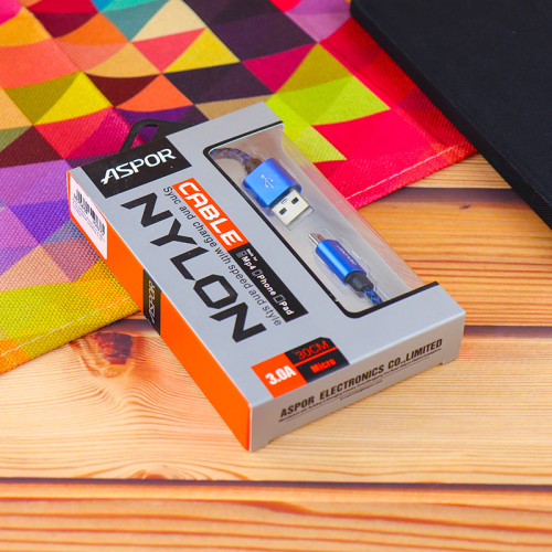 Кабель Aspor A173 USB – Micro 3A/0.3м- синій