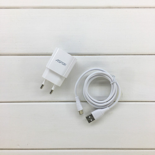 Мережевий зарядний пристрій Aspor A818 Plus 2.4A iQ + USB кабель Type-C- білий