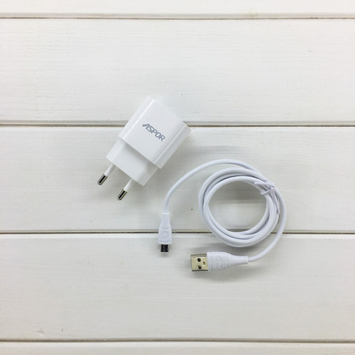Мережевий зарядний пристрій Aspor A818 Plus 2.4A iQ + USB кабель Micro- білий
