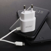 Сетевое зарядное устройство Aspor A802 Plus 1USB/2.4A LED + USB кабель Micro- белый 