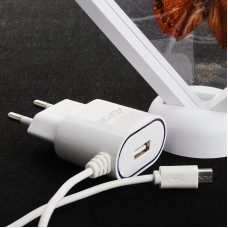 Мережевий зарядний пристрій Aspor A802 Plus 1USB/2.4A LED + USB кабель Micro- білий