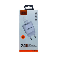 Мережевий зарядний пристрій Aspor A818 Plus 2.4A iQ + USB кабель Lightning- білий