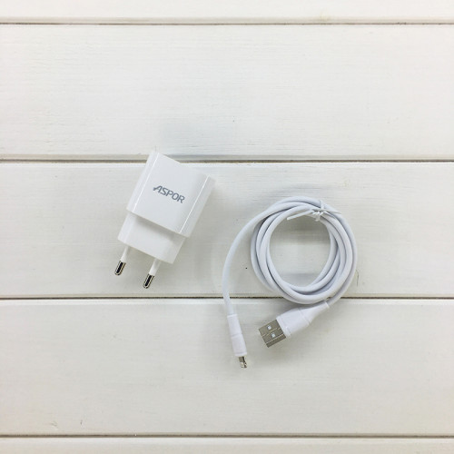 Мережевий зарядний пристрій Aspor A818 Plus 2.4A iQ + USB кабель Lightning- білий