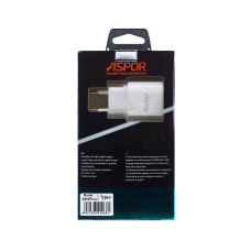 Мережевий зарядний пристрій Aspor A802 Plus 1USB/2.4A LED + USB кабель Type-C- білий