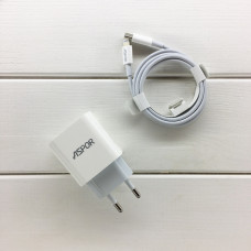 Мережевий зарядний пристрій Aspor A846PD 18W/3A + кабель Type-C to Lightning- білий