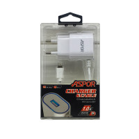 Мережевий зарядний пристрій Aspor A802 1USB/1A LED + USB кабель Lightning- білий