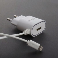 Мережевий зарядний пристрій Aspor A802 1USB/1A LED + USB кабель Lightning- білий