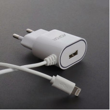 Мережевий зарядний пристрій Aspor A802 1USB/1A LED + USB кабель Lightning- білий