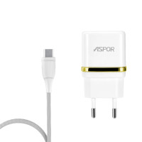 Сетевое зарядное устройство Aspor A828 Eco 2USB/2.4A + кабель USB – Type-C- белый 