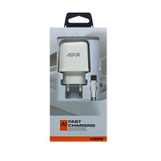Мережевий зарядний пристрій Aspor A829 2USB/2.4A + USB кабель Type-C- білий