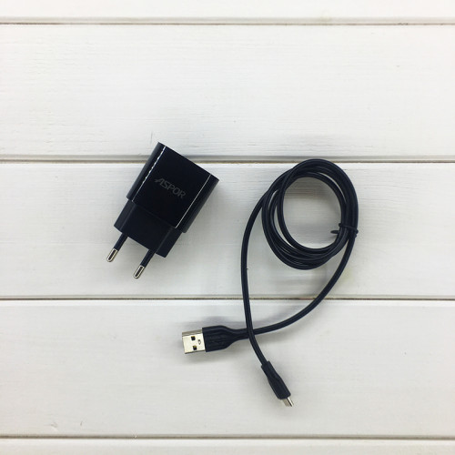 Мережевий зарядний пристрій Aspor A818 Plus 2.4A iQ + USB кабель Micro- чорний