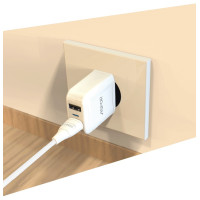 Мережевий зарядний пристрій Aspor A829 2USB/2.4A + USB кабель Lightning- білий