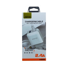 Мережевий зарядний пристрій Aspor A829 2USB/2.4A + USB кабель Micro- білий