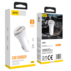 Автомобільний зарядний пристрій Aspor A901 (QC3.0/18W) LED + USB кабель Type-C- білий