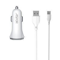 Автомобільний зарядний пристрій Aspor A901 (QC3.0/18W) LED + USB кабель Type-C- білий