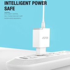 Мережевий зарядний пристрій Aspor A823 2USB/2.4A + USB кабель Lightning- білий