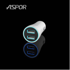 Автомобільний зарядний пристрій Aspor A902 (2USB/2.4A) LED- білий
