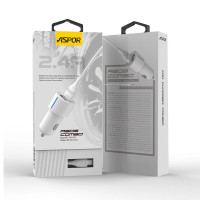 Автомобільний зарядний пристрій Aspor A905 (2USB/2.4A) + USB кабель Lightning- білий