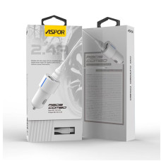 Автомобільний зарядний пристрій Aspor A905 (2USB/2.4A) + USB кабель Lightning- білий