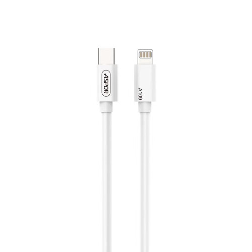 Автомобільний зарядний пристрій Aspor A906 PD (USB-C/3.0A) + кабель Type-C to Lightning- білий