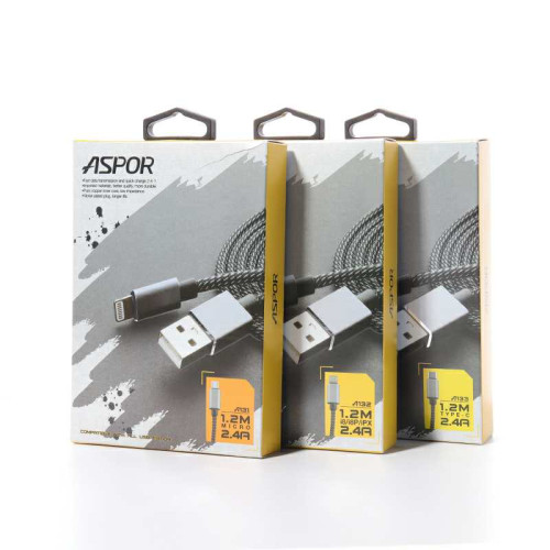 Кабель Aspor A131 Nylon USB – Micro 2.4A/1.2м- чорний