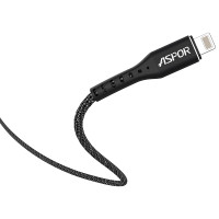 Кабель Aspor A167 USB – Lightning 2.4A/1м- чорний