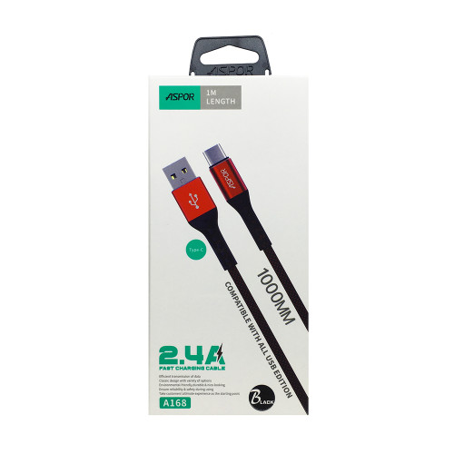 Кабель Aspor A168 USB – Type-C 2.4A/1м- чорний