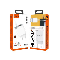 Мережевий зарядний пристрій Aspor A826 PD (20W/USB/Type-C) + кабель USB – Type-C- білий