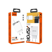 Сетевое зарядное устройство Aspor A826 PD (20W/USB/Type-C)- белый