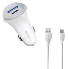 Автомобільний зарядний пристрій Aspor A903 (2USB/3.4A) + USB кабель Type-C- білий