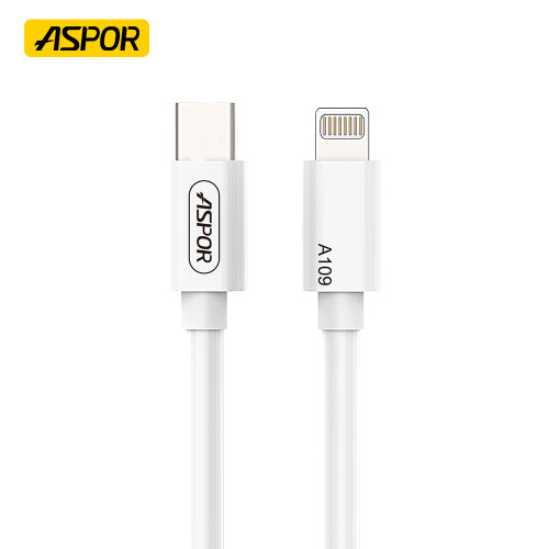 Кабель Aspor A109PD L Type-C – Lightning 27W/2м- белый