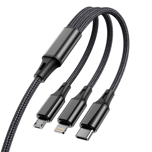 Кабель Aspor AC-23 3в1 (Lightning/micro USB/Type-C) 3A/1м- чорний