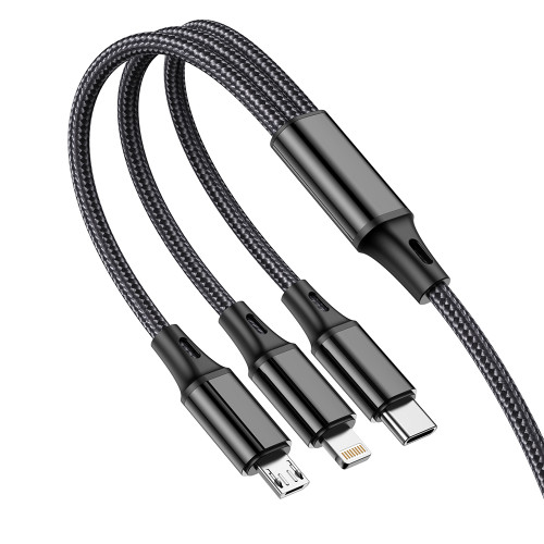 Кабель Aspor AC-23 3в1 (Lightning/micro USB/Type-C) 3A/1м- чорний