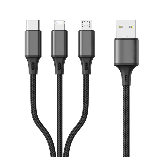 Кабель Aspor AC-23 3в1 (Lightning/micro USB/Type-C) 3A/1м- чорний