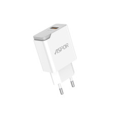 Мережевий зарядний пристрій Aspor A822 Fast Charger (18W QC3.0 1USB/3A) + USB кабель Type-C- білий