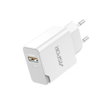 Мережевий зарядний пристрій Aspor A822 Fast Charger (18W QC3.0 1USB/3A) + USB кабель Type-C- білий